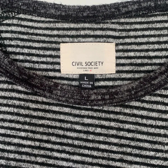 NWOT mens CIVIL SOCIETY size L black and grey striped soft knit top - Picture 3 of 5